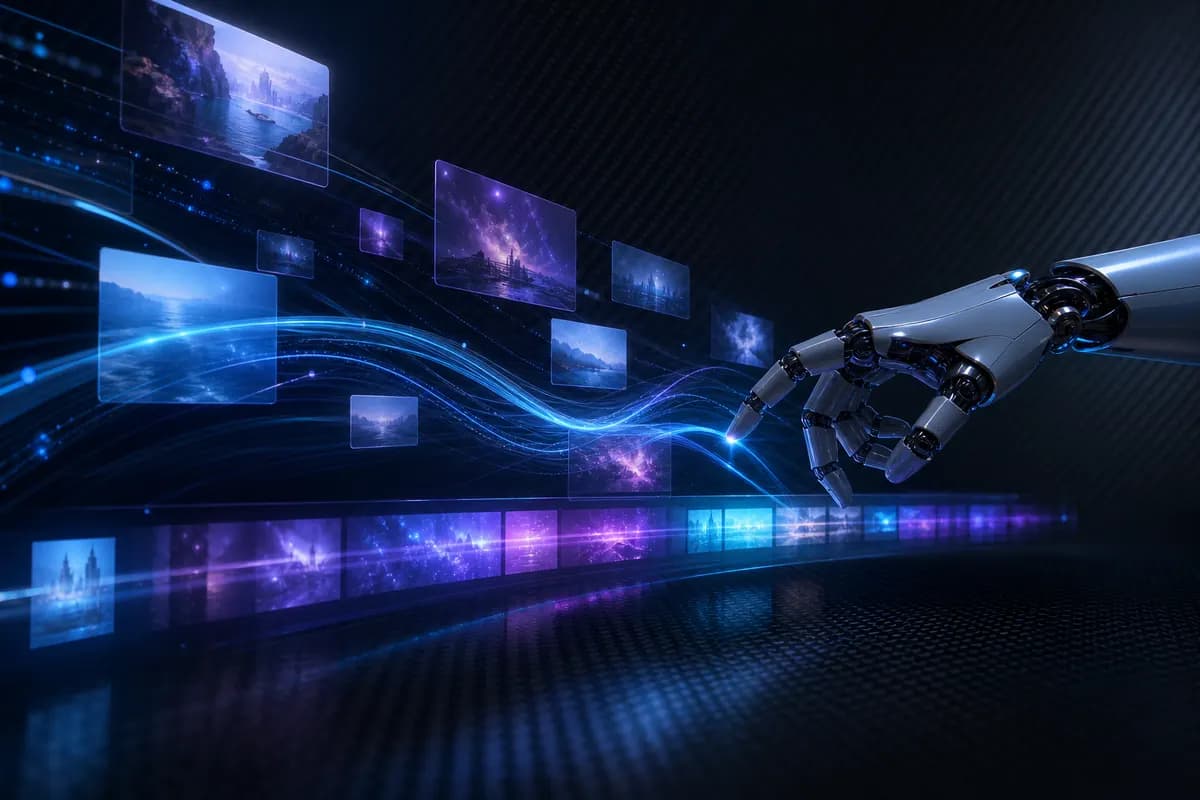 Futuristic AI video creation workspace